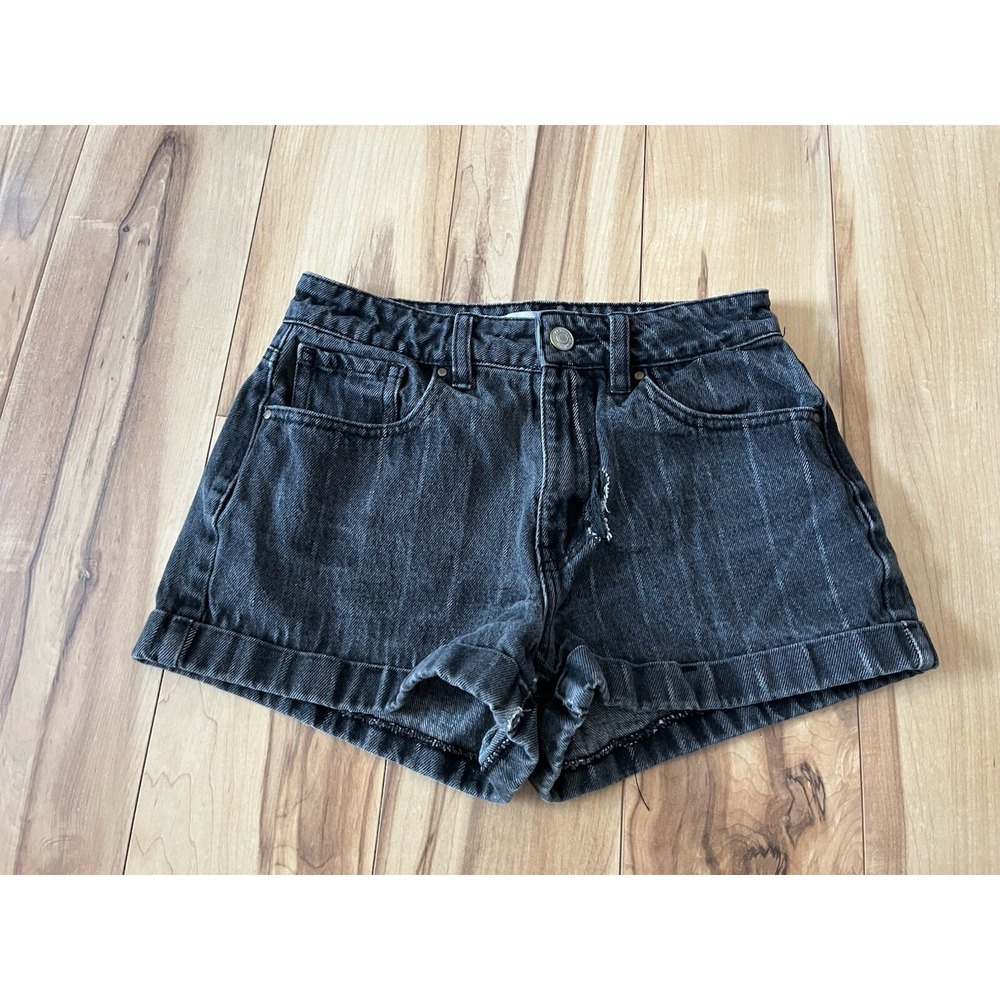 PACSUN Junior Black Jean Mom Shorts High Rise Festival Distressed Size 24